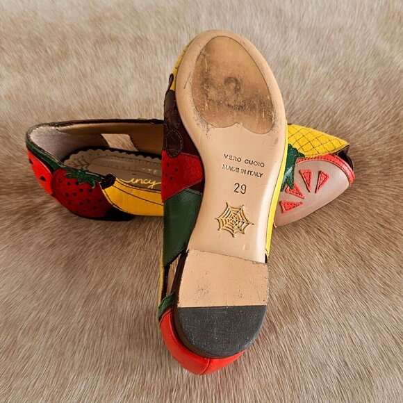 Charlotte Olympia Incy Tutti Frutti Peep Toe Leather Ballet Flats Shoes Girls 29 - Picture 13 of 14